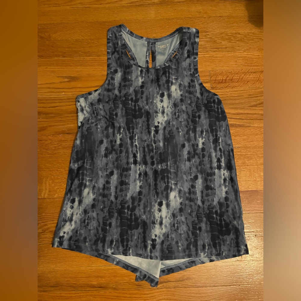Steal blue patterned tie back tank